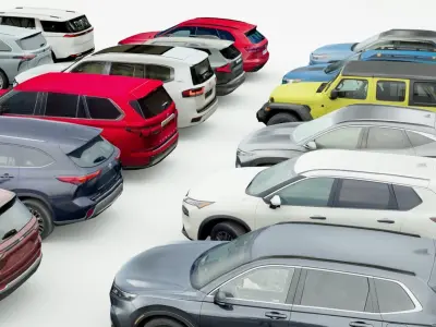 18 SUVs and VANs Low-poly 3D model