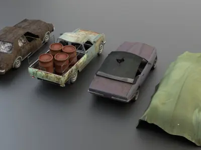 4 Old Rusty cars mini pack Low-poly 3D model
