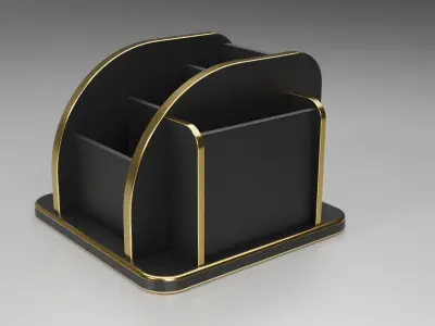 Desk Organizer 3D Model with Leather Texture and Gold Accents 3D model
