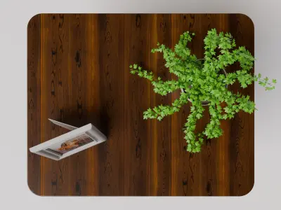 Wooden table with a plant 3D model