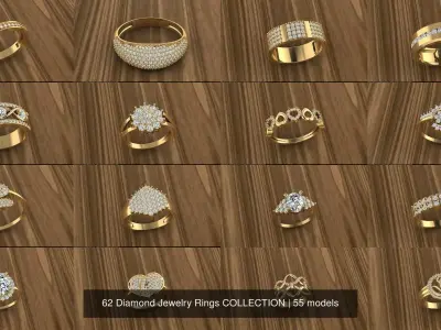 62 Diamond Jewelry Rings COLLECTION 3D Model Pack