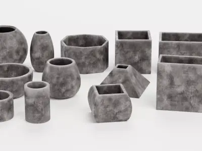 -Concrete Flower Pots- 3D model