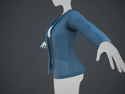  Female Blue Jacket Style 2 Low-poly 3D model