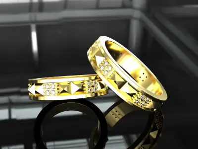  wedding band pyramid with diamonds sz 18 3D print model