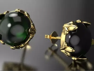 Earrings Studs with floral ornaments Royal lily 3D print model