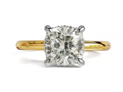 Engagement Ring - Cushion Cut Diamond 2 Tone with Hidden Halo 3D print model