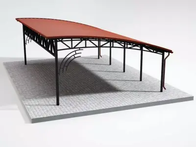 Carport metal structure with roof 3D model