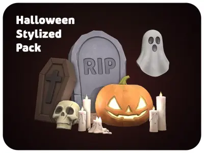 Stylized Halloween Props Pack 3D Model Collection
