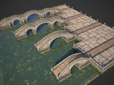 Bridges and Modular Embankment Pack Low-poly 3D model