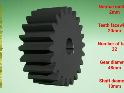 Cylindrical gear - paired - z22 m2 D48 d10 3D print model