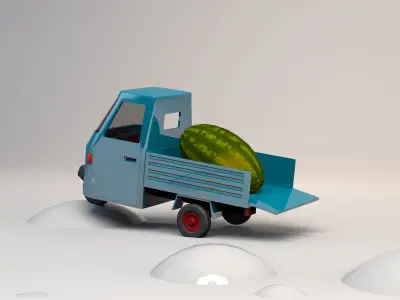 Micro flatbed pickup truck Low-poly 3D model