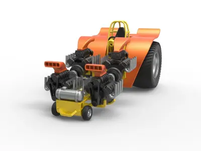 Pulling tractor 4 engines V8 Version 3 Scale 1 to 25 3D print model