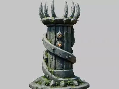 Dark Ancient Sci-Fi column Low-poly 3D model
