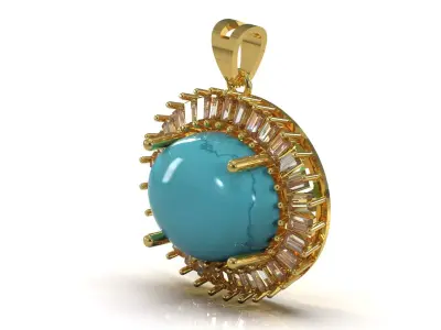Turquoise Oval Baguette Diamond Sunburst Pendant model jp0380 3D print model