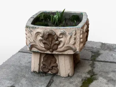 Photorealistic 3D scan of concrete abandoned empty planter Low-poly 3D model