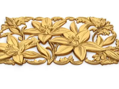 mural flowers decor set wall panel 01 3D model