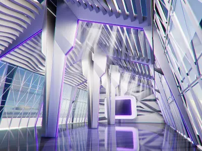 Sci Fi Exhibition Hall Interior Blender EEVEE Low-poly 3D model