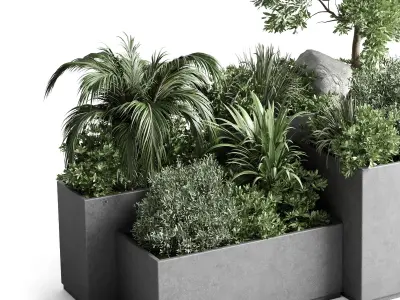 Garden plants in concrete boxes standing 3D model