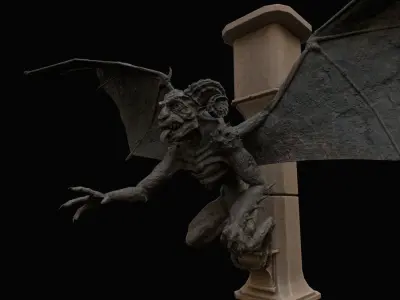 Gargoyle statue of demon on pole Free low-poly 3D model