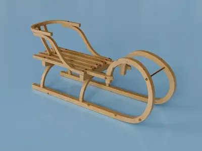 Traditional classic wooden sledge 3D model