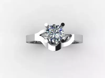 High Detail Contemporary Solitaire Ring  Open Band Twist Style   3D print model