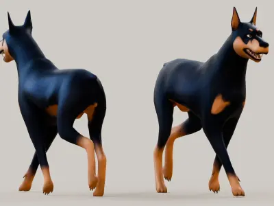 Low poly - Stylized dog - Doberman Low-poly 3D model