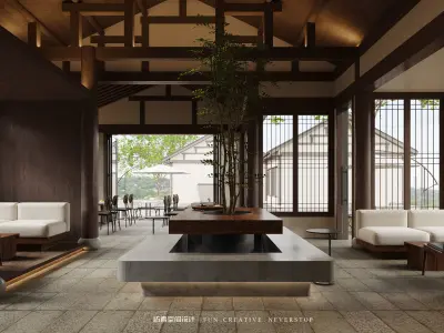 Elegant New Chinese Style Coffee Shop 3D Model and CAD Drawings 3D model
