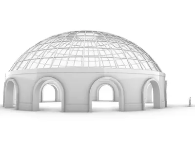 Dome Pavilion with Square Wireframe Structure and Panels 3D model