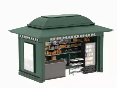 Street side convenience store kiosk newsstand  Low-poly 3D model