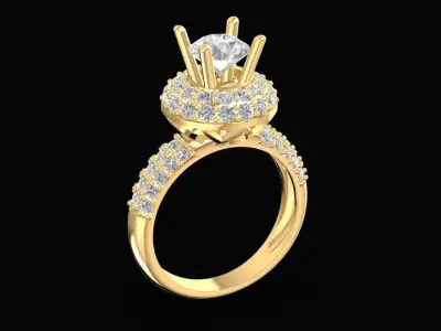 Luxury Halo Round Cut Diamond Engagement Ring for Women 1695 3D print model