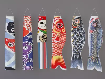 Koinobori Koi flag Japanese decor no wind 3D model