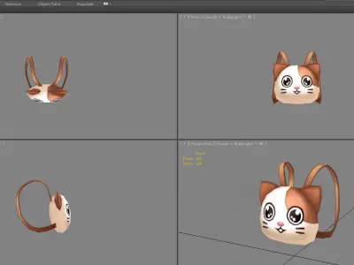 Cartoon children school bag - cat backpack Low-poly 3D model