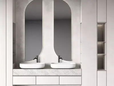 Bathroom kit Minimal furniture Half-round semi-circle mirrors 3D model