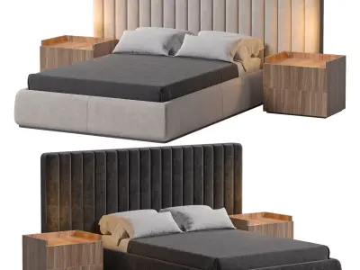 Walvia Gray Velvet Luxury Wide Headboard Bed 3D model