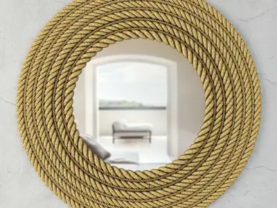 Large Round Jute Wall Mirror 3D model