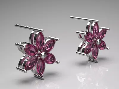3D File for Marquise Gemstone Flower Stud Earring je0084 3D print model
