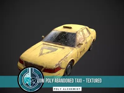Low Poly Old Abandoned Taxi Car - Textured Low-poly 3D model