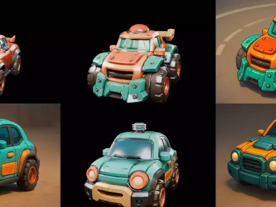 Stylized Car Advanced model bundle 12 pack 100 glb 3D model