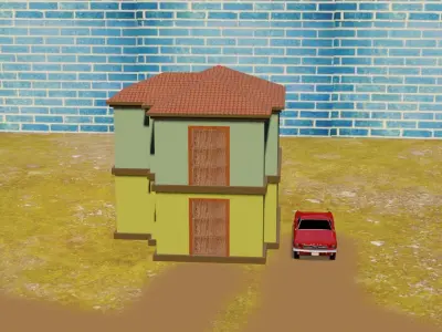 Stylish 3D House and Ford Car 3D model