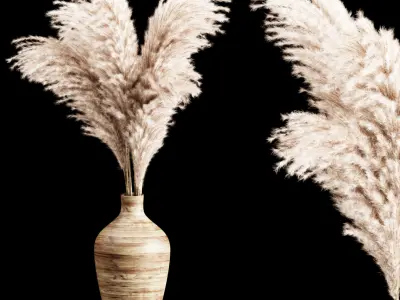 Pampas 1 vase with two dried grasses in it 3D model