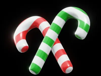 3D Christmas Candy Cane Illustration Free 3D model