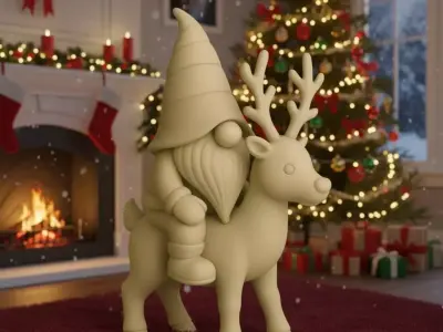  Christmas Gnome Riding Reindeer  3D print model