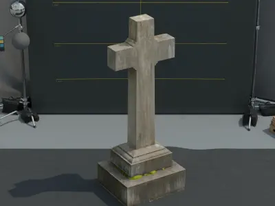 Photogrammetry Gravestone Cross with Grapevine decoration Low-poly 3D model