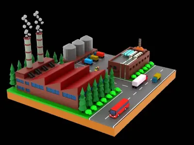 Factory Warehouse Low-poly 3D model