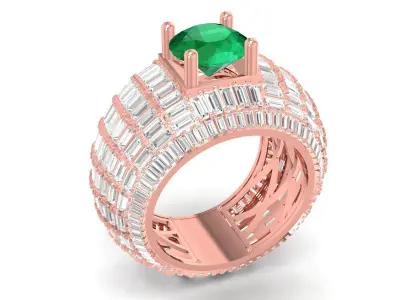 Luxury Baguette Diamond Ring with Center Gem for Men 3704 3D print model
