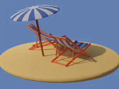Low Poly Beach Scene Free 3D model