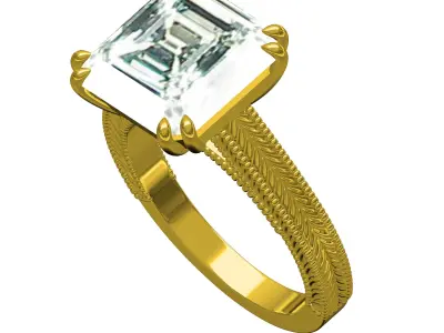 Single Stone Cathedral Art Deco Ring 3D print model