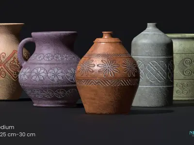 Realistic Game Ready Clay Pottery Set - Ancient Clay Pots Low-poly 3D model