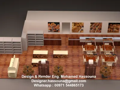 3d modeling bakery store with shelves and tables 3D model