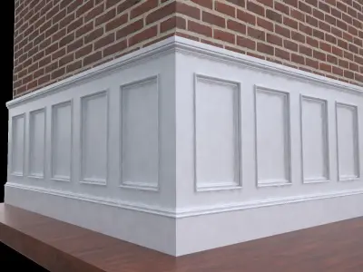 Wainscoting detailing with brick wall and crown molding Low-poly 3D model